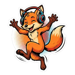 Fuchs mit Kopfhörern im Stil Comic