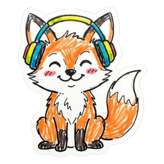 Fuchs mit Kopfhörern im Stil Doodle