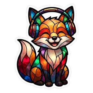 Fuchs mit Kopfhörern im Stil Buntglas
