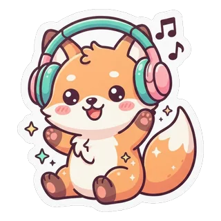 Fuchs mit Kopfhörern im Stil Kawaii
