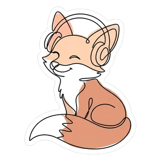 Fuchs mit Kopfhörern im Stil Line-Art