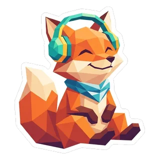Fuchs mit Kopfhörern im Stil Low-Poly
