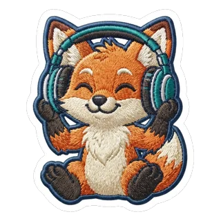 Fuchs mit Kopfhörern im Stil Aufnäher