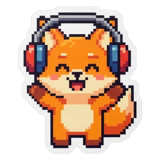 Fuchs mit Kopfhörern im Stil Pixel-Art