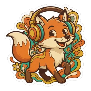 Fuchs mit Kopfhörern im Stil Retro