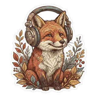 Fuchs mit Kopfhörern im Stil Vintage