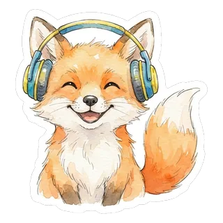 Fuchs mit Kopfhörern im Stil Aquarell