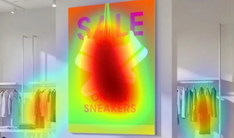 Heatmap der Blickverteilung auf das Poster mit Neonfarben